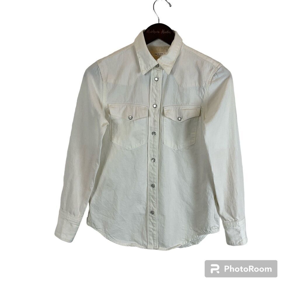 Rag And Bone Corbet Button Up Jean Shirt XS Vintage White Pearl Snaps Western N1